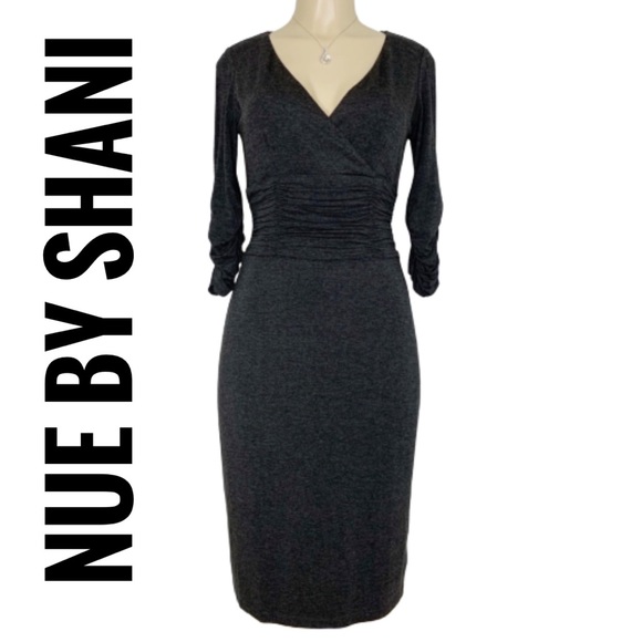Nue by Shani Dresses & Skirts - NUE by SHANI Charcoal Grey Faux Wrap Dress Size 6